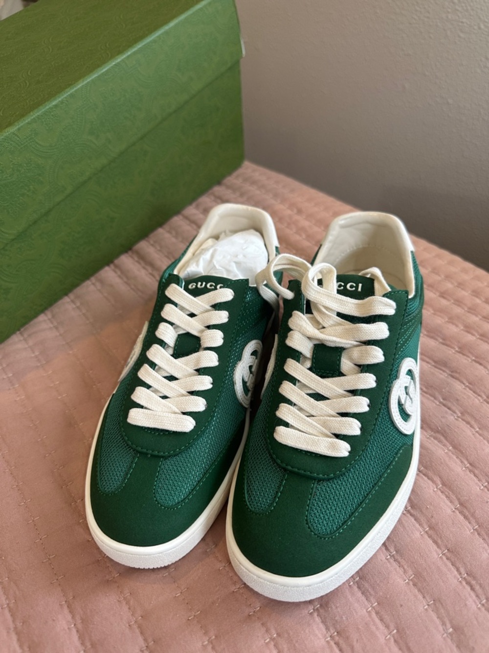 Gucci Green and White Retro Low-Top Sneakers